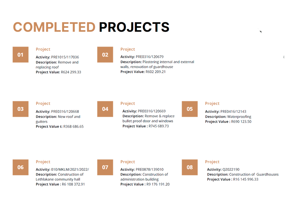 completed projects